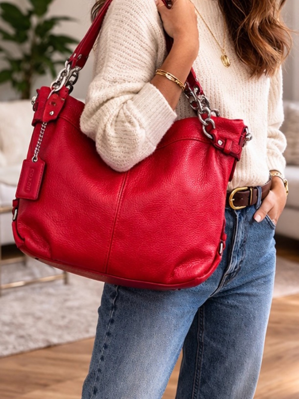 Coach Red Leather Shoulder Bag Silver Hardware Classic tote - Picture 15 of 15